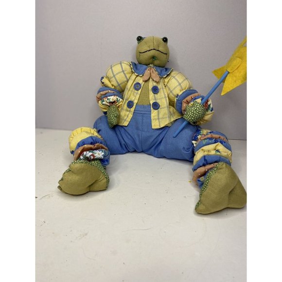 Frog Doll Shelf Sitter Pinwheel Yolo Arms & Legs Nursery Handmade Folk Art - Picture 10 of 10